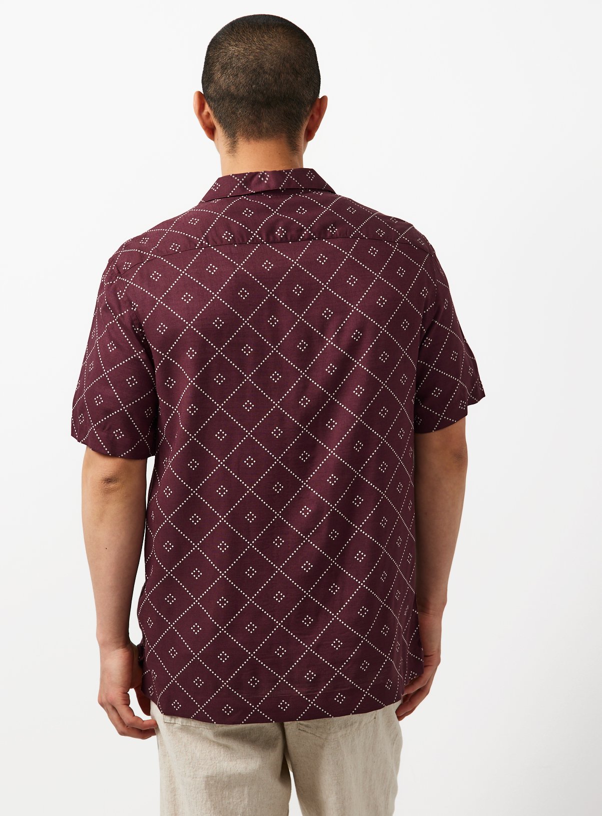 Dark Red Geo Print Slub Revere Neck Shirt M - Image 5 thumbnail